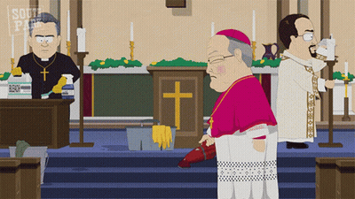A Cartoon Of A Priest And A Bishop With South Park Written On The Bottom GIF