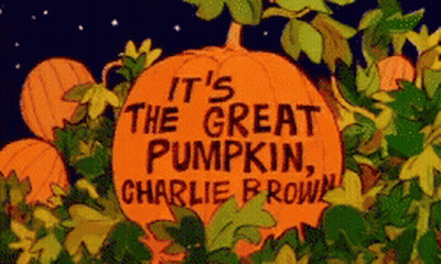 A Cartoon Of A Pumpkin That Says " It 'S The Great Pumpkin " GIF