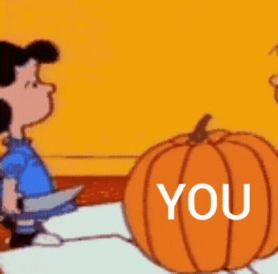 A Cartoon Of A Pumpkin That Says " You " GIF