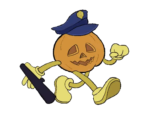A Cartoon Of A Pumpkin Wearing A Police Hat Sticker
