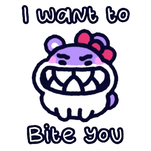 A Cartoon Of A Purple Bear With A Pink Bow And The Words " I Want To Bite You " Below It Sticker