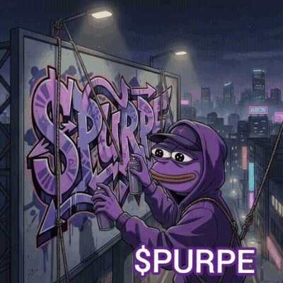 A Cartoon Of A Purple Frog Spraying Graffiti On A Billboard With The Word Spurpe Below It GIF