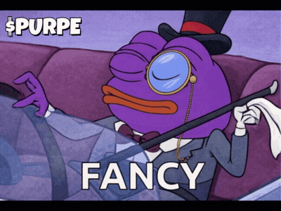 A Cartoon Of A Purple Frog Wearing A Top Hat And Glasses Says Fancy GIF