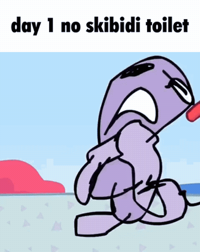 A Cartoon Of A Purple Monster With The Words Day 1 No Skibidi Toilet GIF