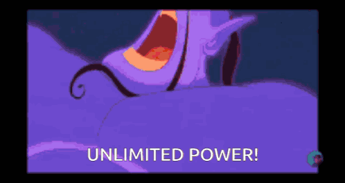 A Cartoon Of A Purple Monster With The Words " Unlimited Power " Below It GIF