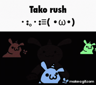 A Cartoon Of A Purple Rabbit With A Unicorn Horn And The Words Tako Rush Below It GIF