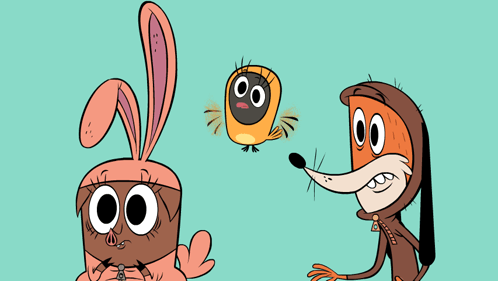 A Cartoon Of A Rabbit A Fox And A Bird With A Black Face GIF
