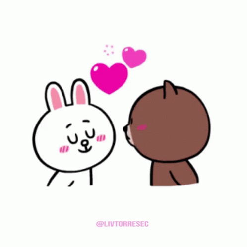 A Cartoon Of A Rabbit And A Brown Bear Kissing With Hearts Above Them GIF