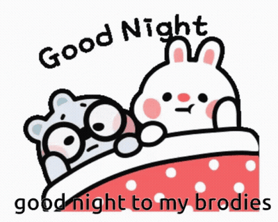 A Cartoon Of A Rabbit And A Teddy Bear Saying Good Night To Their Brodies GIF