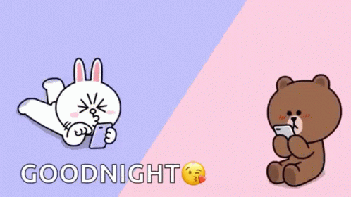 A Cartoon Of A Rabbit And A Teddy Bear With The Words Goodnight Below Them GIF