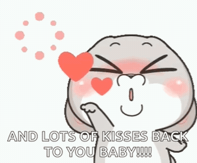 A Cartoon Of A Rabbit Blowing A Heart With The Words And Lots Of Kisses Back To You Baby GIF