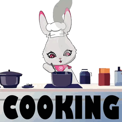 A Cartoon Of A Rabbit Cooking With The Word Cooking Behind It Sticker