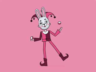 A Cartoon Of A Rabbit In A Jester Outfit On A Pink Background GIF