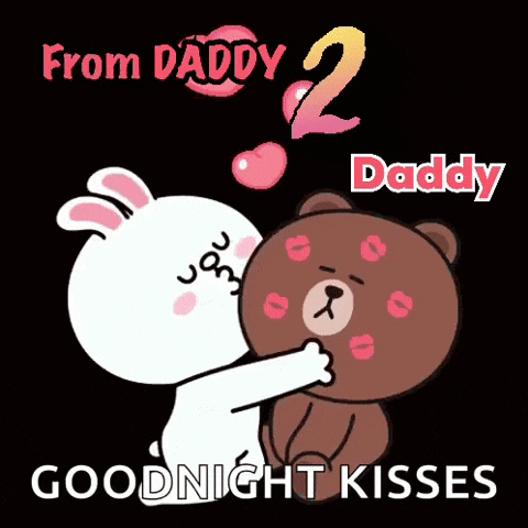 A Cartoon Of A Rabbit Kissing A Brown Bear With The Words From Daddy 2 Daddy Goodnight Kisses GIF