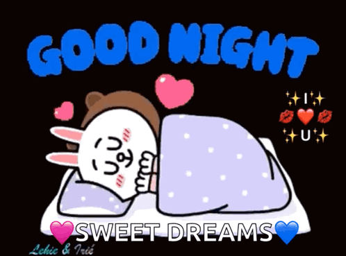 A Cartoon Of A Rabbit Laying In Bed With The Words Good Night Sweet Dreams Above It GIF