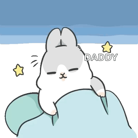 A Cartoon Of A Rabbit Laying Under A Blanket With The Word Daddy Above Him GIF
