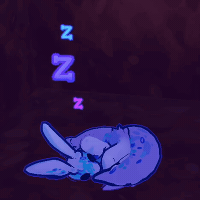A Cartoon Of A Rabbit Sleeping In The Dark With The Letters N And Z Above It . GIF