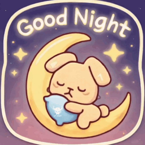 A Cartoon Of A Rabbit Sleeping On A Crescent Moon GIF