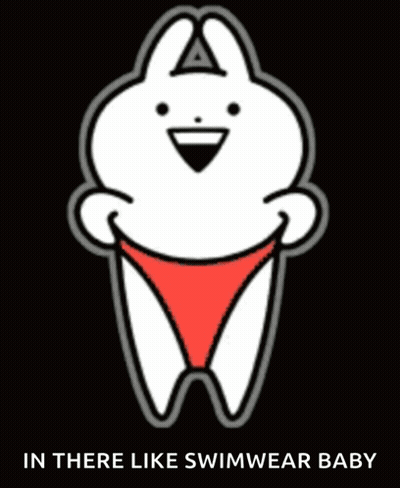 A Cartoon Of A Rabbit Wearing A Red Bikini With The Words In There Like Swimsuit Baby Below It GIF