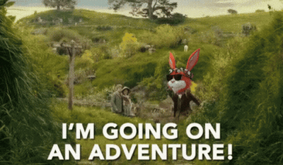 A Cartoon Of A Rabbit Wearing Sunglasses And A Flower Crown Says I 'M Going On An Adventure GIF