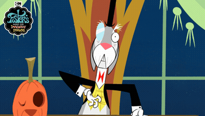 A Cartoon Of A Rabbit With A Top Hat And A Pumpkin With A Face On It GIF