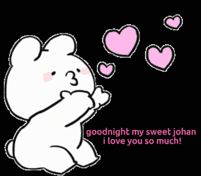 A Cartoon Of A Rabbit With Pink Hearts And The Words Goodnight My Sweet Johan I Love You So Much GIF