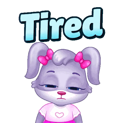 A Cartoon Of A Rabbit With The Word Tired Above Her Sticker