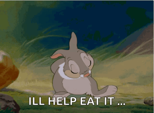 A Cartoon Of A Rabbit With The Words Ill Help Eat It Below It GIF