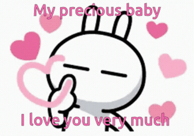 A Cartoon Of A Rabbit With The Words " My Precious Baby I Love You Very Much " Surrounded By Pink Hearts GIF