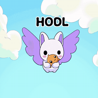 A Cartoon Of A Rabbit With Wings Holding A Teddy Bear With The Word Hool Written Above It GIF
