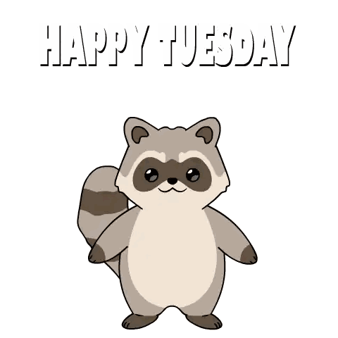A Cartoon Of A Raccoon Dancing With The Words Happy Tuesday Below It Sticker