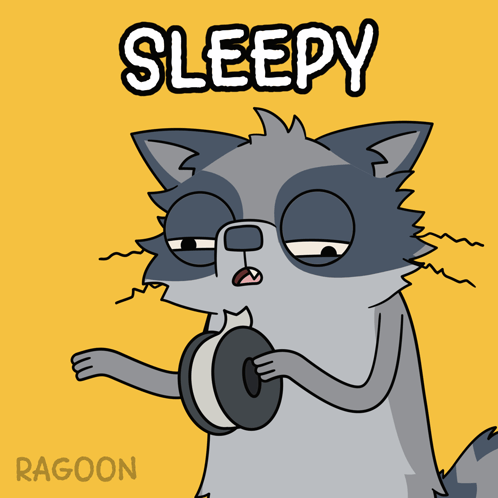 A Cartoon Of A Raccoon Holding A Piece Of Paper And The Word Sleepy Above It GIF