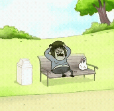 A Cartoon Of A Raccoon Rolling On Its Back Next To A Bench . GIF