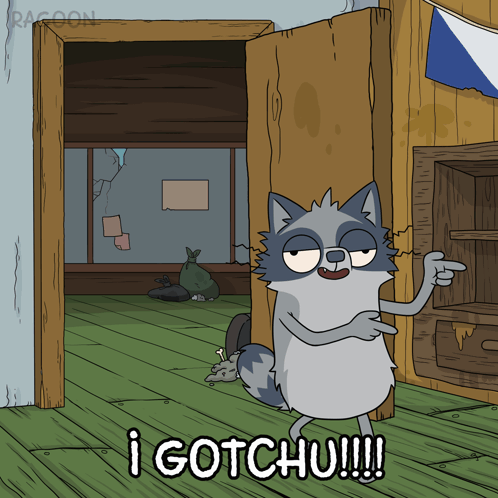 A Cartoon Of A Raccoon That Says I Gotchu On The Bottom GIF