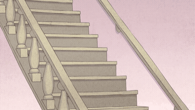 A Cartoon Of A Raccoon Walking Down A Set Of Stairs GIF