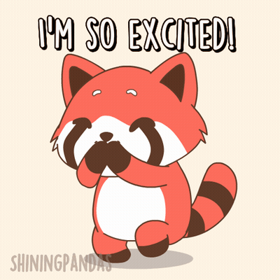 A Cartoon Of A Raccoon With The Words I 'M So Excited GIF