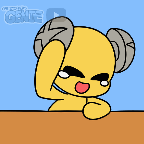 A Cartoon Of A Ram With Horns And The Words Christopher 'S Genie GIF