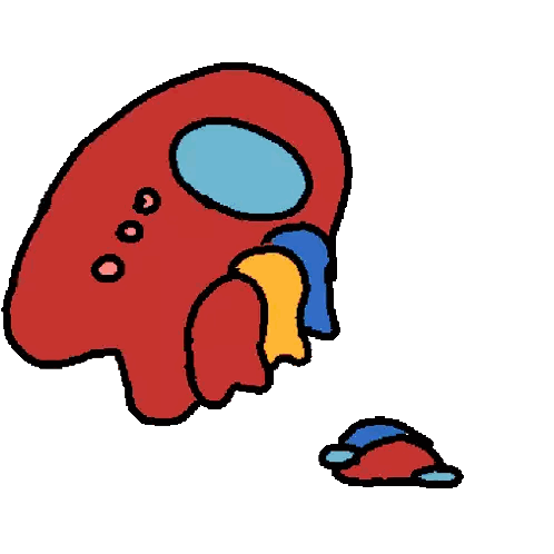 A Cartoon Of A Red Among Us Character With A Blue Eye And A Yellow Nose . Sticker