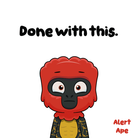 A Cartoon Of A Red Ape With The Words Done With This Above It GIF