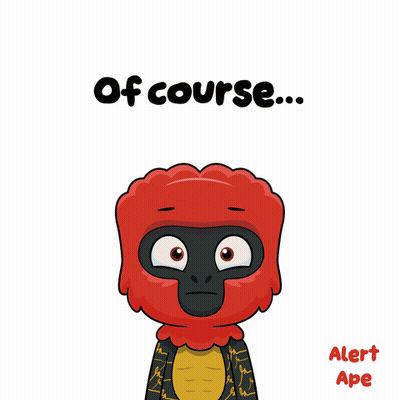 a cartoon of a red ape with the words of course alert ape