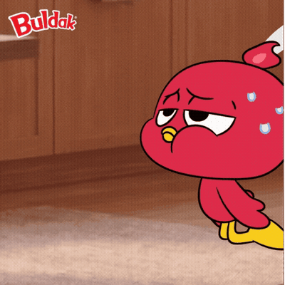 A Cartoon Of A Red Bird With The Word Buldak On The Bottom Right GIF