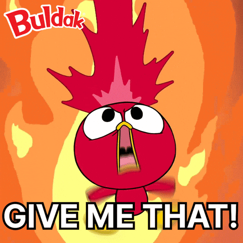 A Cartoon Of A Red Bird With The Words Give Me That On The Bottom GIF