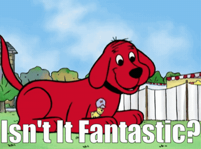 A Cartoon Of A Red Dog With The Words Isn T It Fantastic GIF