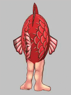 A Cartoon Of A Red Fish With Feet GIF