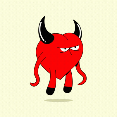 A Cartoon Of A Red Heart With Horns And Arms GIF