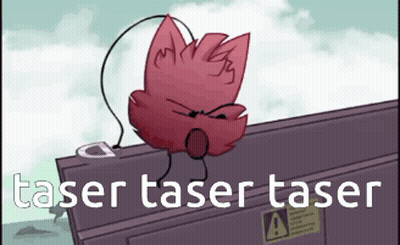 A Cartoon Of A Red Object With The Words " Taser Taser Taser " On The Bottom GIF