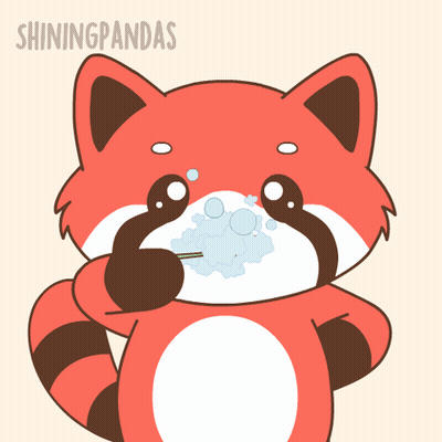 A Cartoon Of A Red Panda Brushing Its Teeth With The Words Shiningpandas Above It GIF