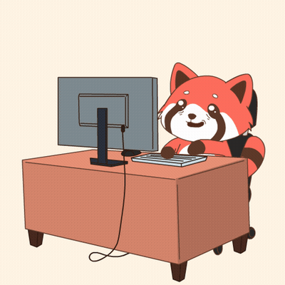 A Cartoon Of A Red Panda Sitting At A Desk With A Computer And The Words Work Work Work Above It GIF
