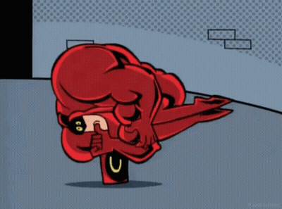 A Cartoon Of A Red Superhero With A Black Mask And A Yellow Letter U On His Pants GIF