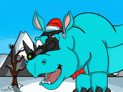 A Cartoon Of A Rhino Wearing Sunglasses And A Red Hat That Says Thirsty Aid GIF